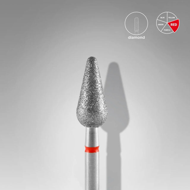 STALEKS PRO EXPERT DIAMOND NAIL DRILL BIT ROUNDED PEAR RED DIAMETER 5 MM WORKING PART 12 MM - www.texasnailstore.com