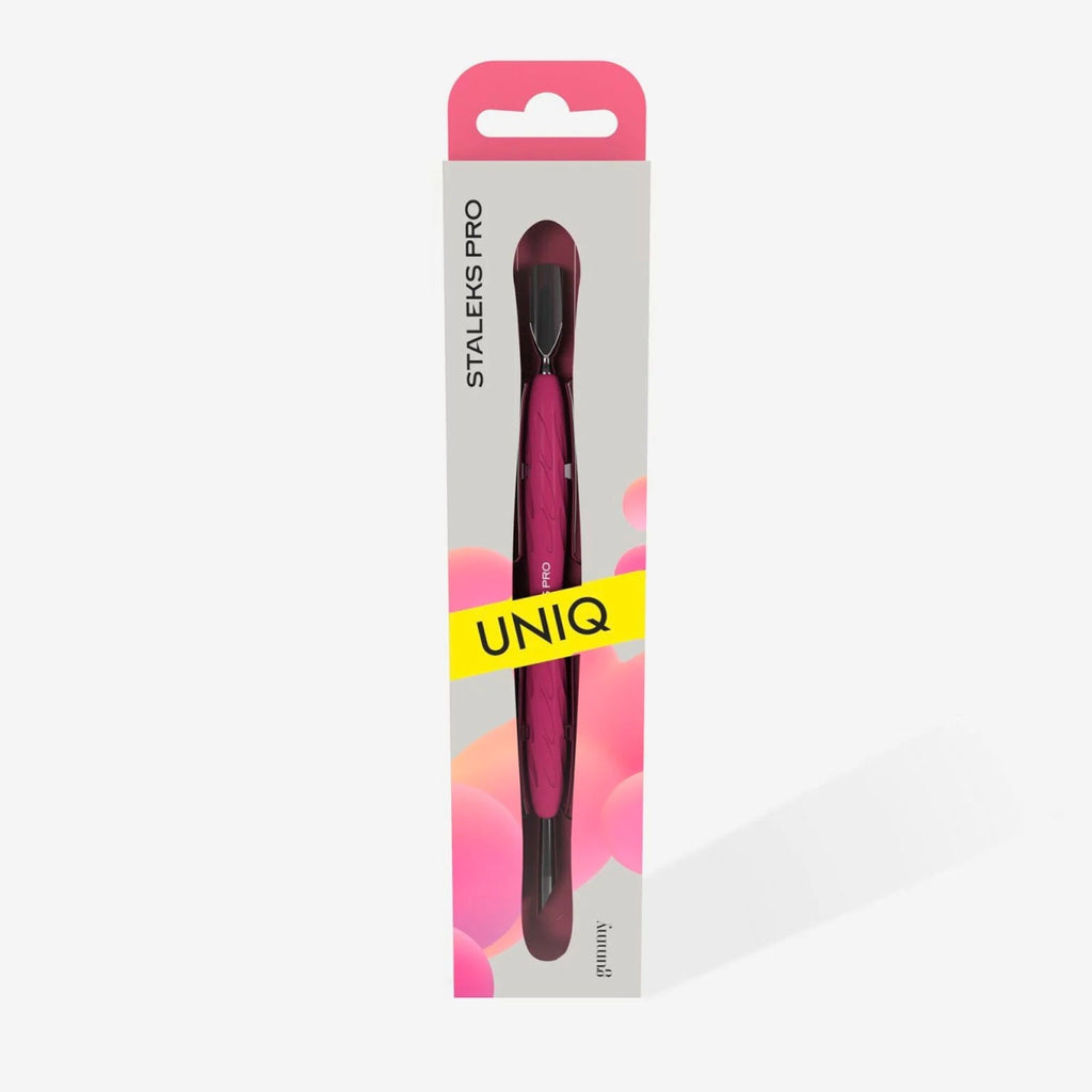 STALEKS PRO UNIQ 10 TYPE 2 GUMMY MANICURE PUSHER WITH SILICONE HANDLE NARROW ROUNDED PUSHER + SLANTED PUSHER PQ-10/2 - www.texasnailstore.com