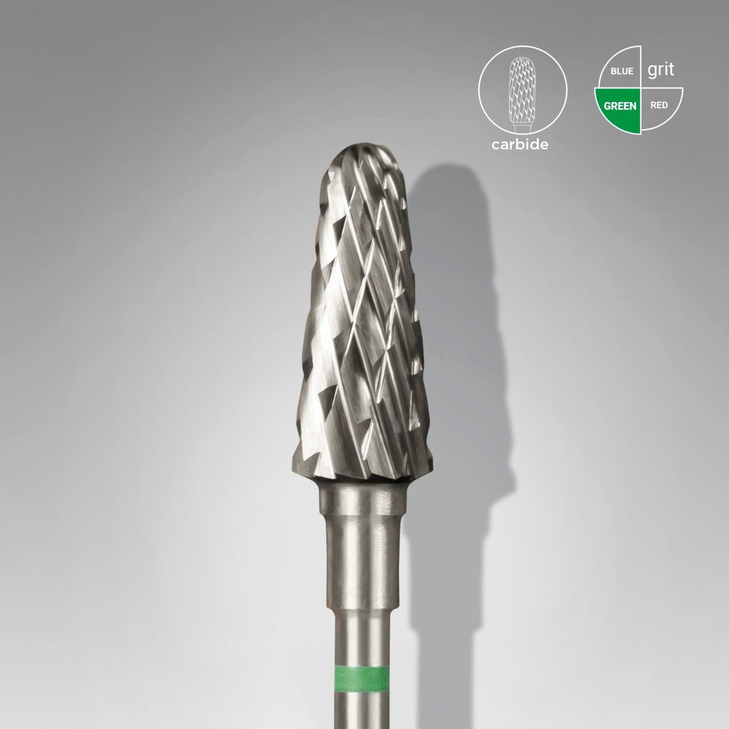 STALEKS Carbide nail drill bit, “frustum”, green, head diameter 6 mm/ working part 14 mm - www.texasnailstore.com