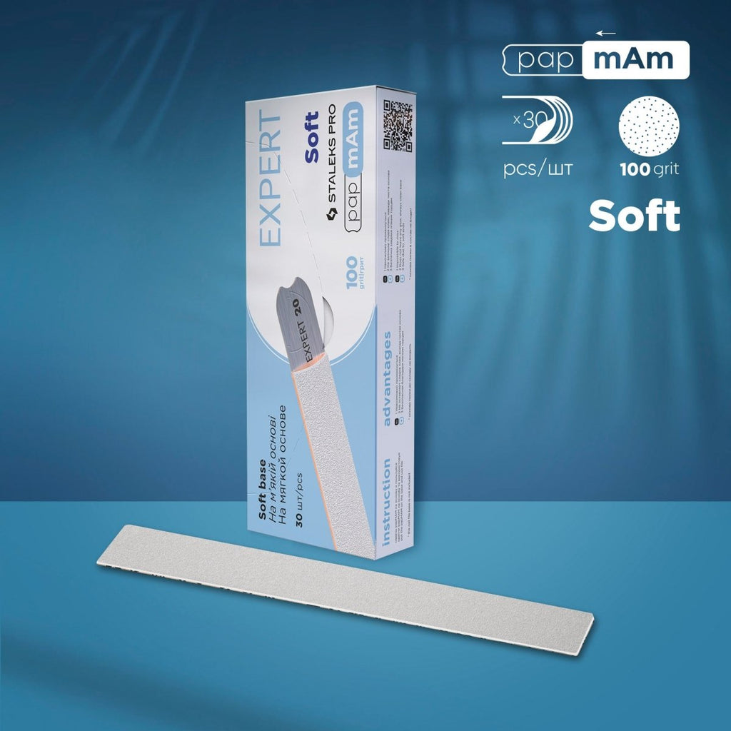 White disposable papmAm files for straight nail file (soft base) EXPERT 20 100 grit (30 pcs) - www.texasnailstore.com