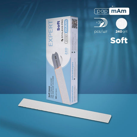 White disposable papmAm files for straight nail file (soft base) EXPERT 20 240 grit (30 pcs) - www.texasnailstore.com